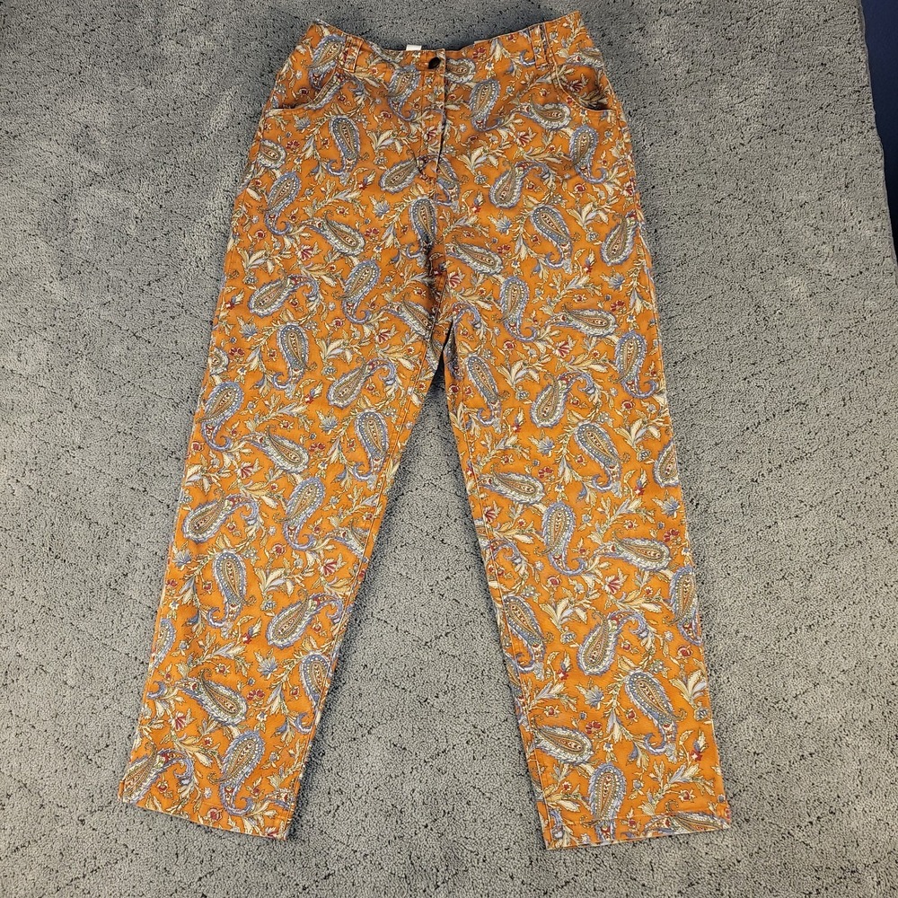 Talbots Pants Womens 10 Paisley Orange High Rise Straight Leg Stretch Casual